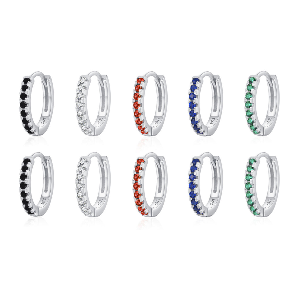 925 Sterling Silver Multi-Color Zircon Huggie Hoop Earrings 60200349