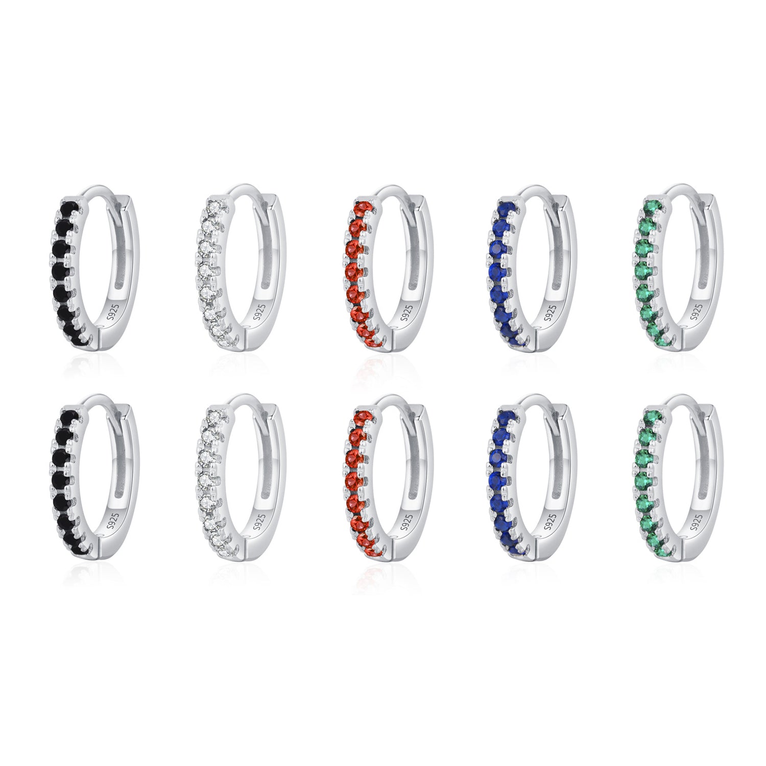 925 Sterling Silver Multi-Color Zircon Huggie Hoop Earrings 60200349
