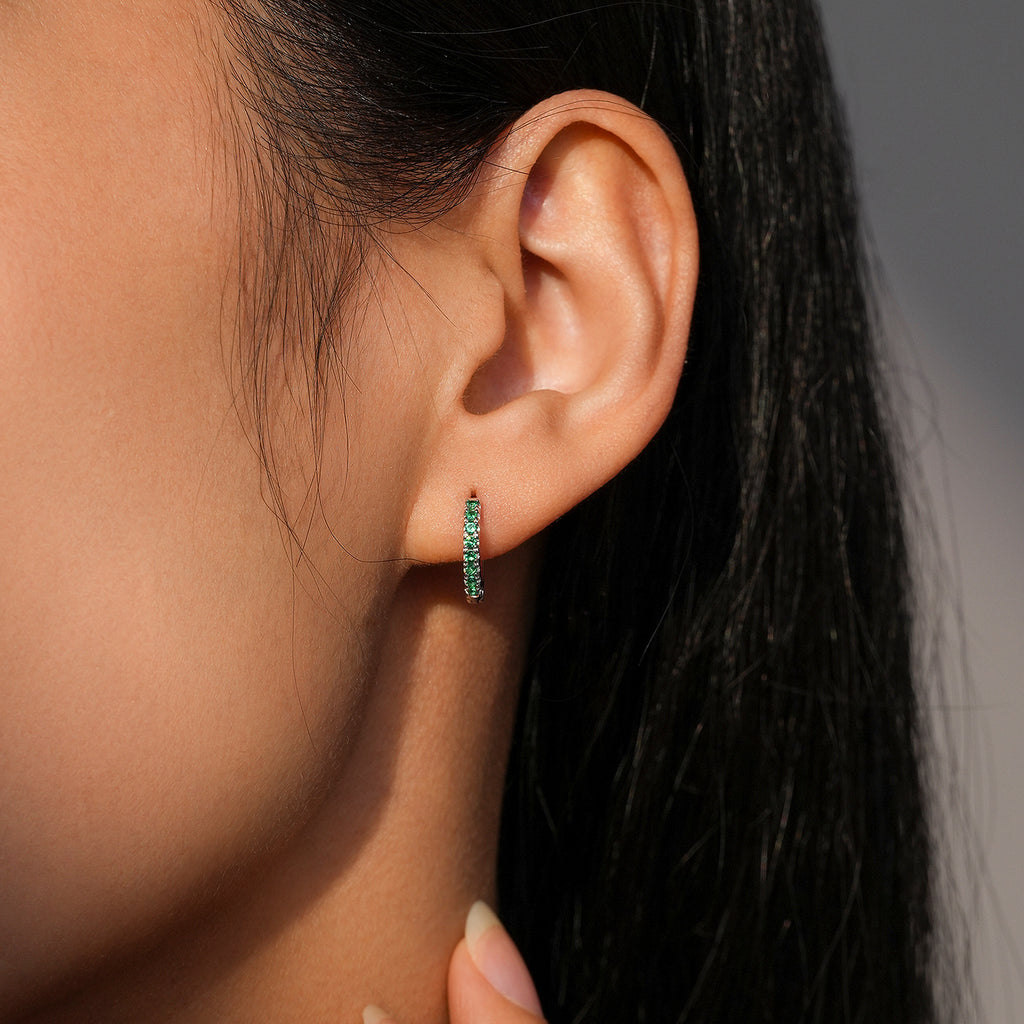925 Sterling Silver Multi-Color Zircon Huggie Hoop Earrings 60200349