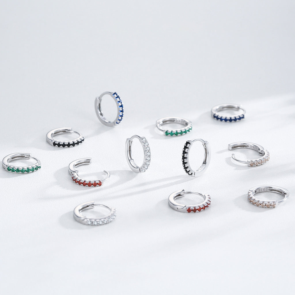 925 Sterling Silver Multi-Color Zircon Huggie Hoop Earrings 60200349