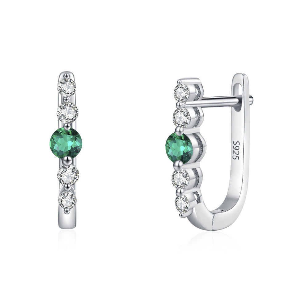 925 Sterling Silver Emerald Green Zircon U-Shaped Huggie Earrings 60200351