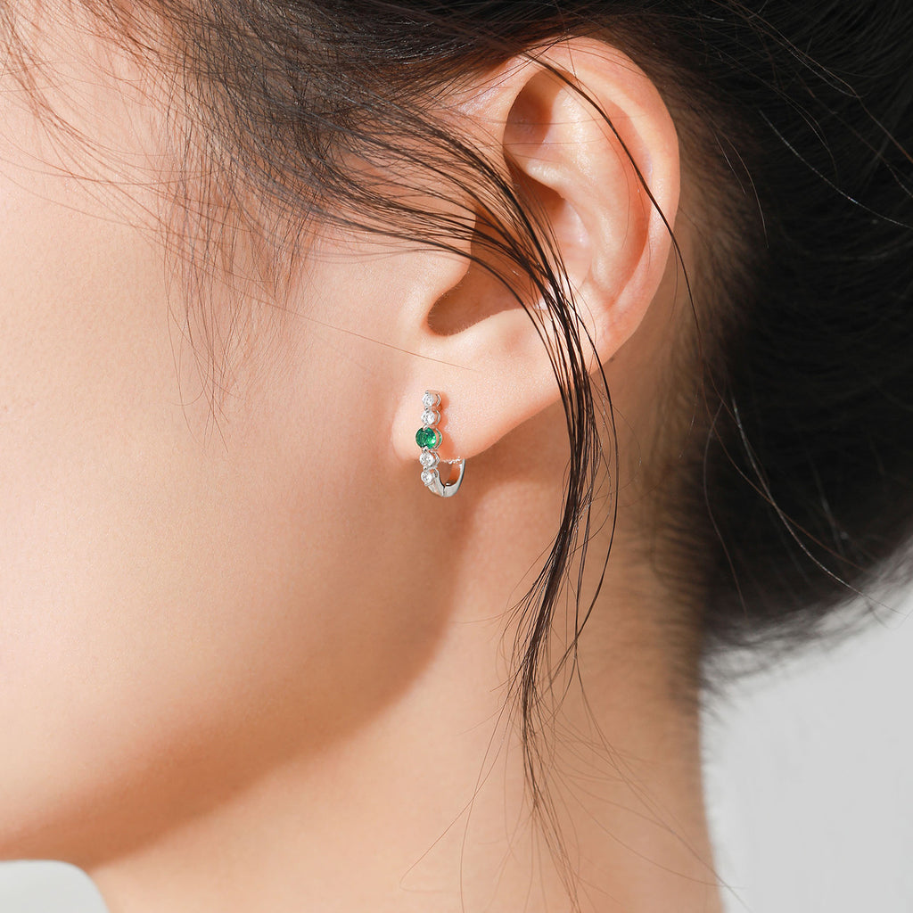 925 Sterling Silver Emerald Green Zircon U-Shaped Huggie Earrings 60200351