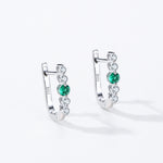 925 Sterling Silver Emerald Green Zircon U-Shaped Huggie Earrings 60200351