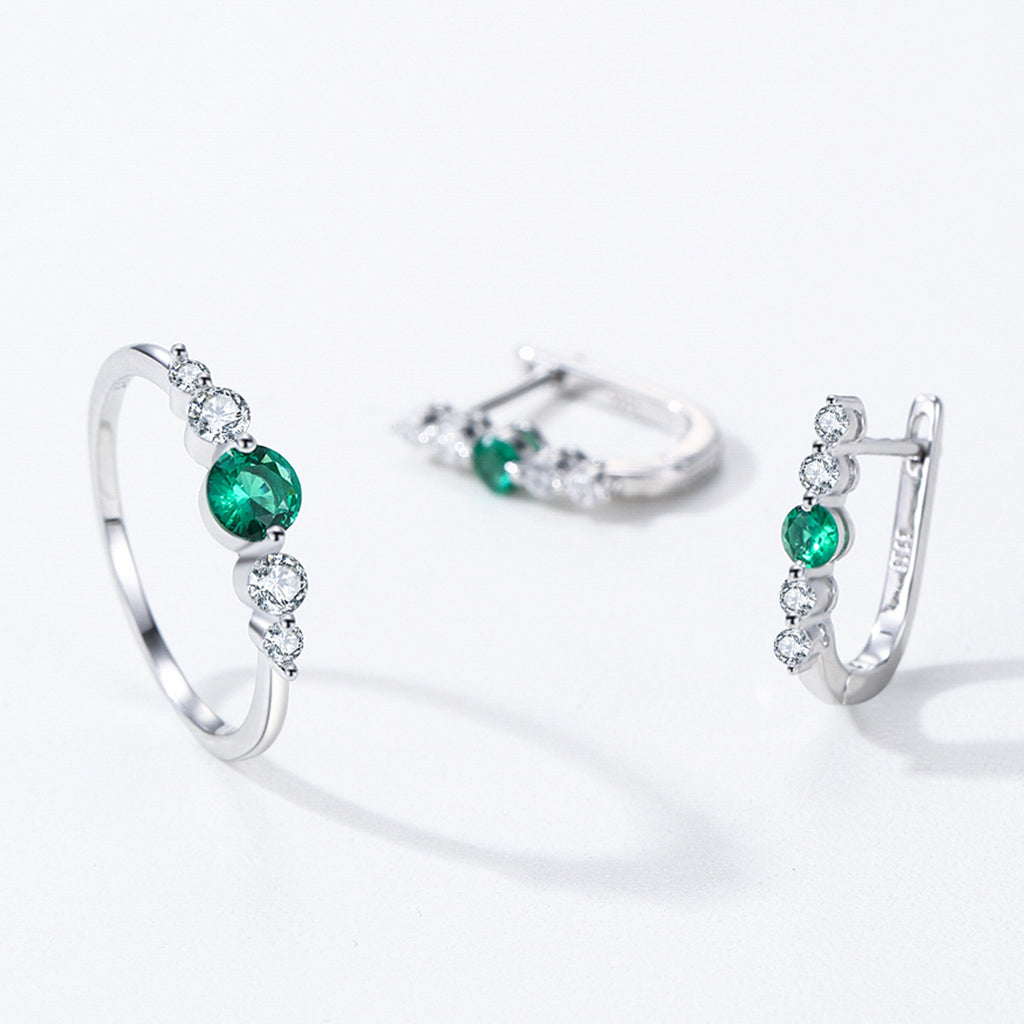925 Sterling Silver Emerald Green Zircon U-Shaped Huggie Earrings 60200351