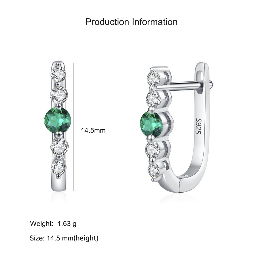 925 Sterling Silver Emerald Green Zircon U-Shaped Huggie Earrings 60200351