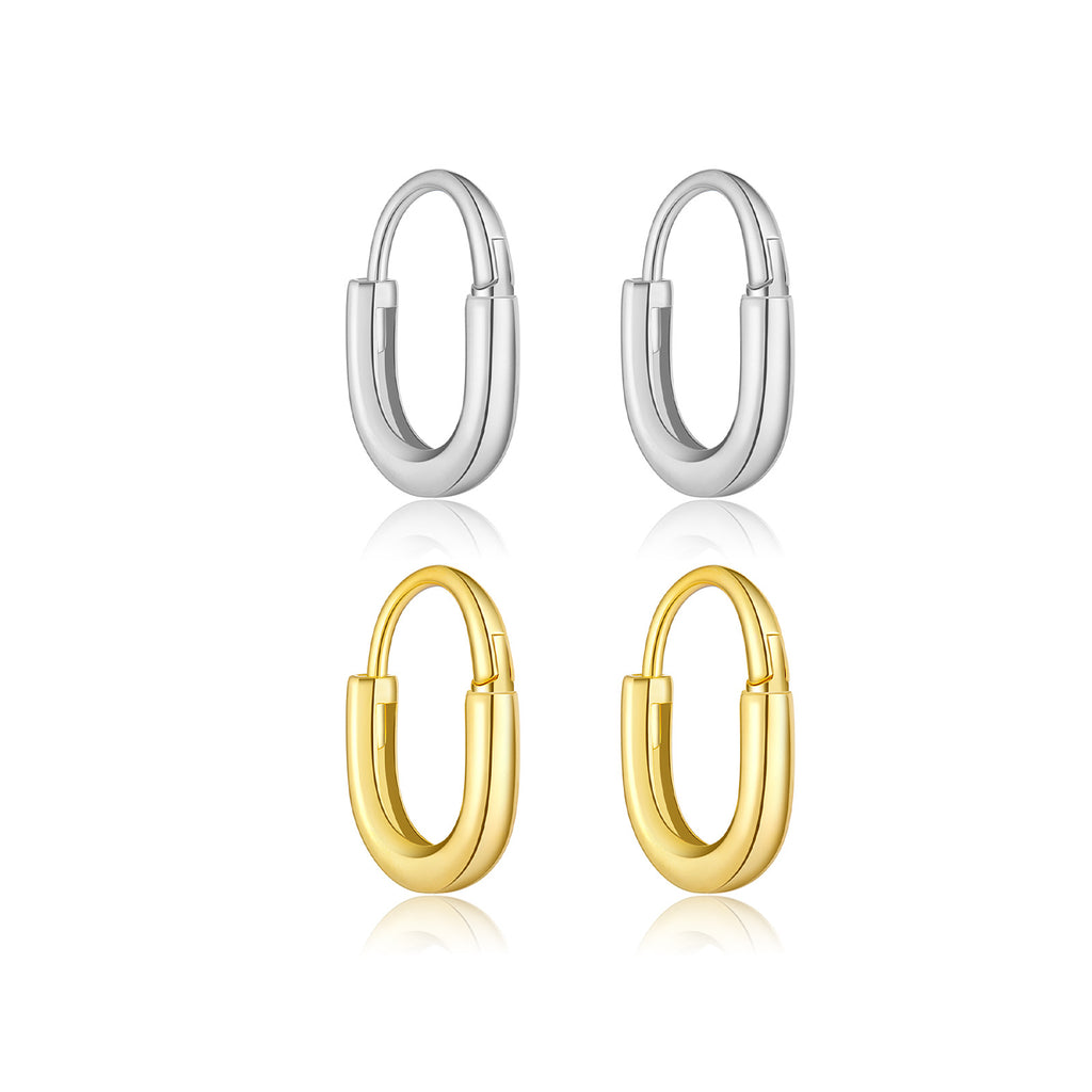 925 Sterling Silver Minimalist Smooth U-Shape Hoop Earrings 60200359