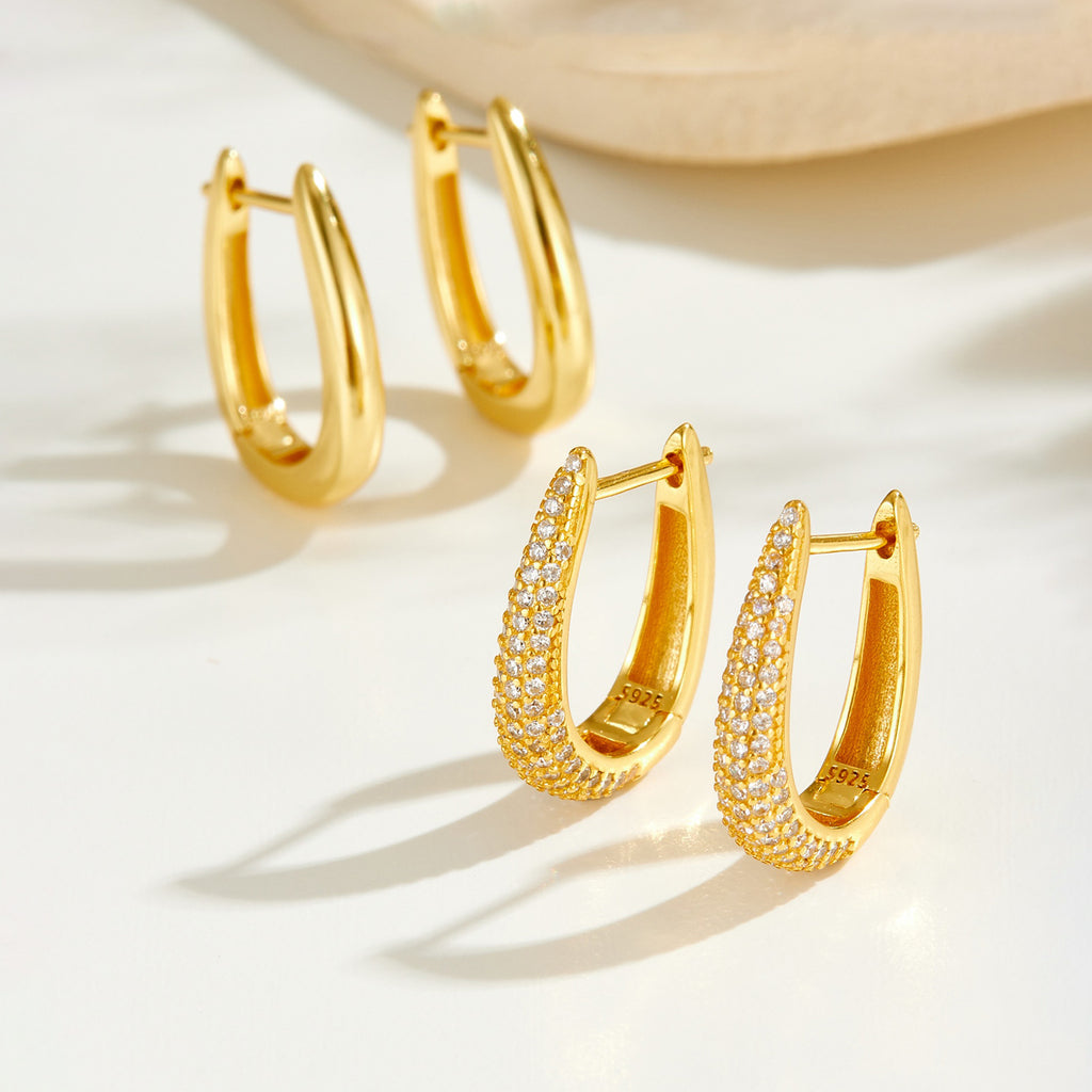 925 Sterling Silver U-Shape Huggie Hoop Earrings 60200360