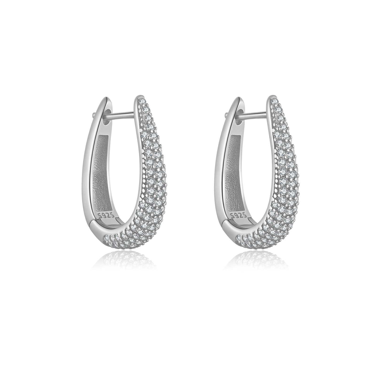 925 Sterling Silver U-Shape Huggie Hoop Earrings 60200360