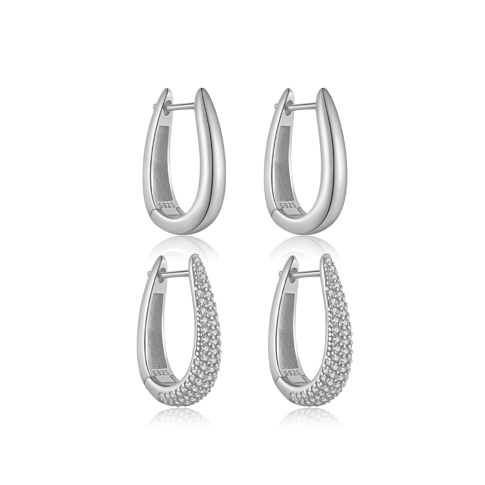 925 Sterling Silver U-Shape Huggie Hoop Earrings 60200360