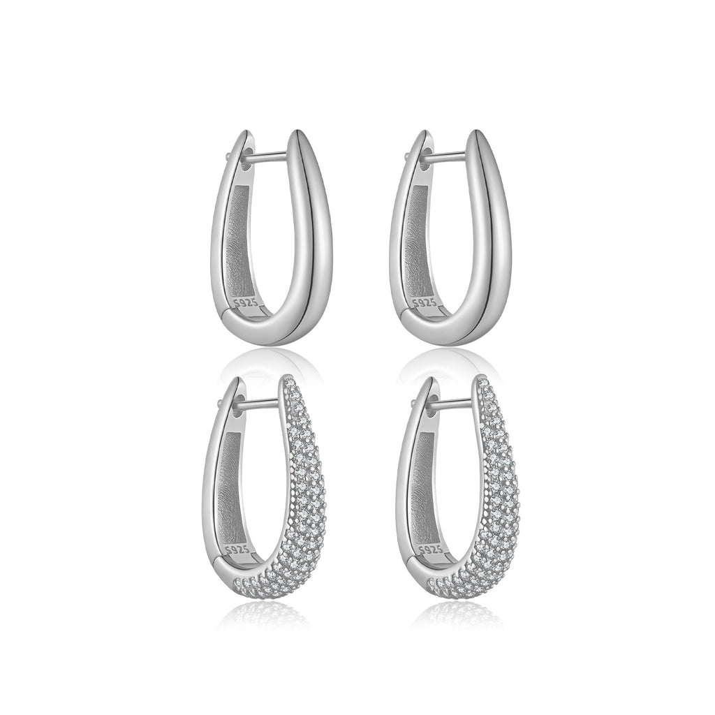 925 Sterling Silver U-Shape Huggie Hoop Earrings 60200360