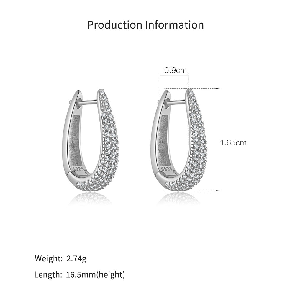 925 Sterling Silver U-Shape Huggie Hoop Earrings 60200360