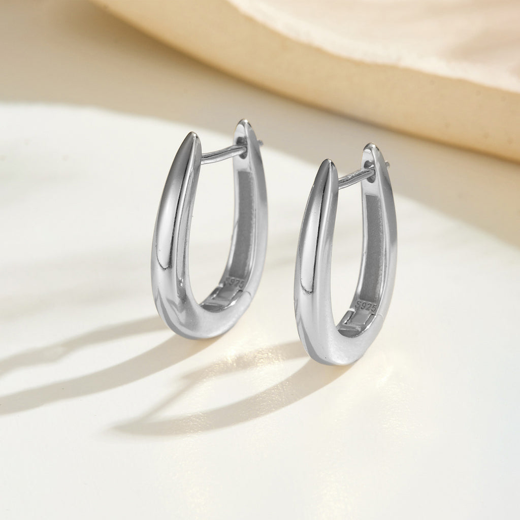 925 Sterling Silver U-Shape Huggie Hoop Earrings 60200360