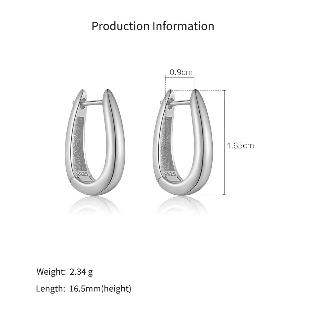 925 Sterling Silver U-Shape Huggie Hoop Earrings 60200360