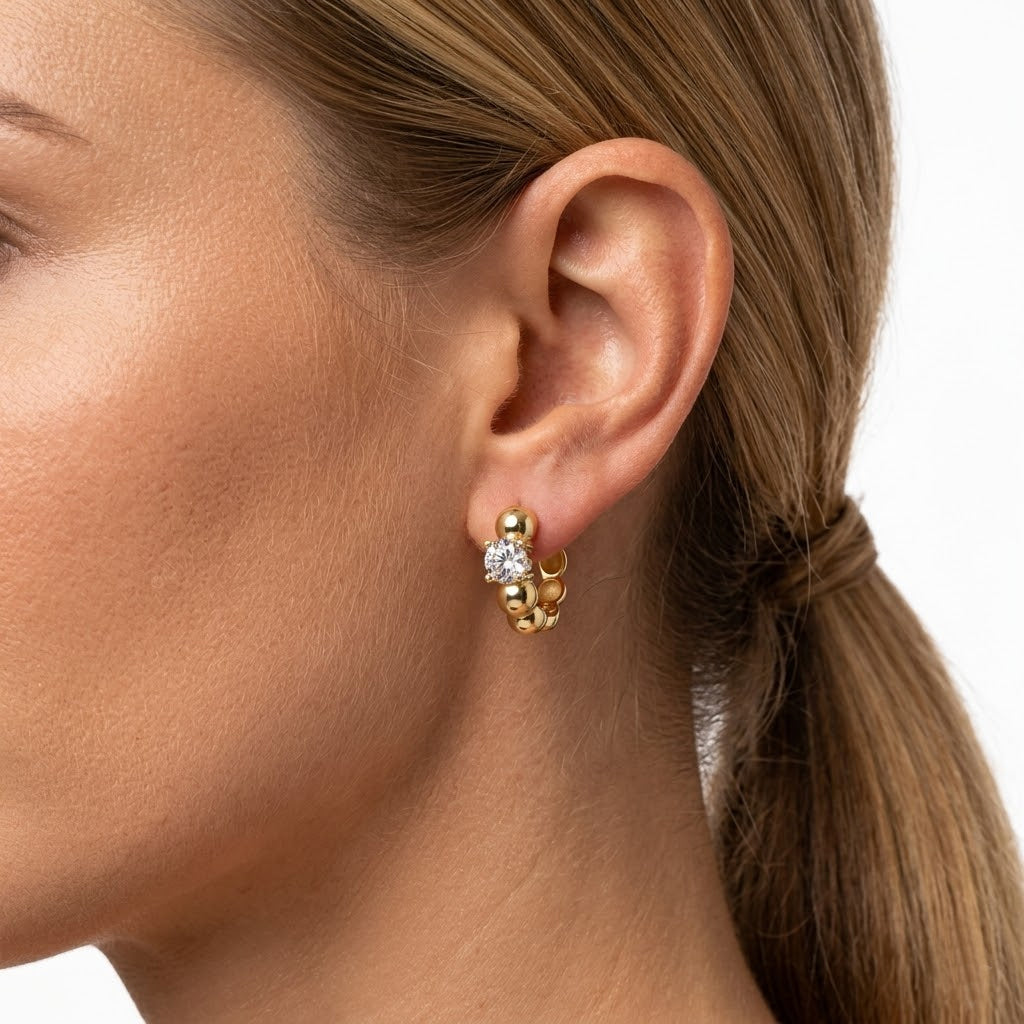 925 Sterling Silver CZ Bubble Hoop Earrings 60200362