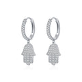 925 Sterling Silver Hamsa Hand Pavé Zircon Huggie Hoop Earrings 60300217