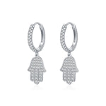 925 Sterling Silver Hamsa Hand Pavé Zircon Huggie Hoop Earrings 60300217