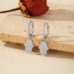 925 Sterling Silver Hamsa Hand Pavé Zircon Huggie Hoop Earrings 60300217