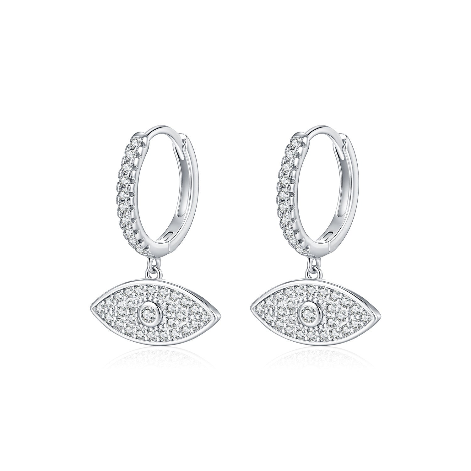 925 Sterling Silver Evil Eye Pavé Zircon Huggie Hoop Earrings 60300219