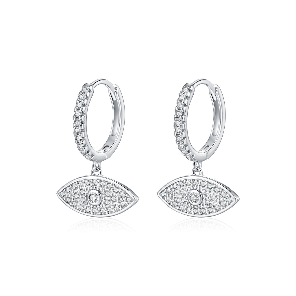 925 Sterling Silver Evil Eye Pavé Zircon Huggie Hoop Earrings 60300219