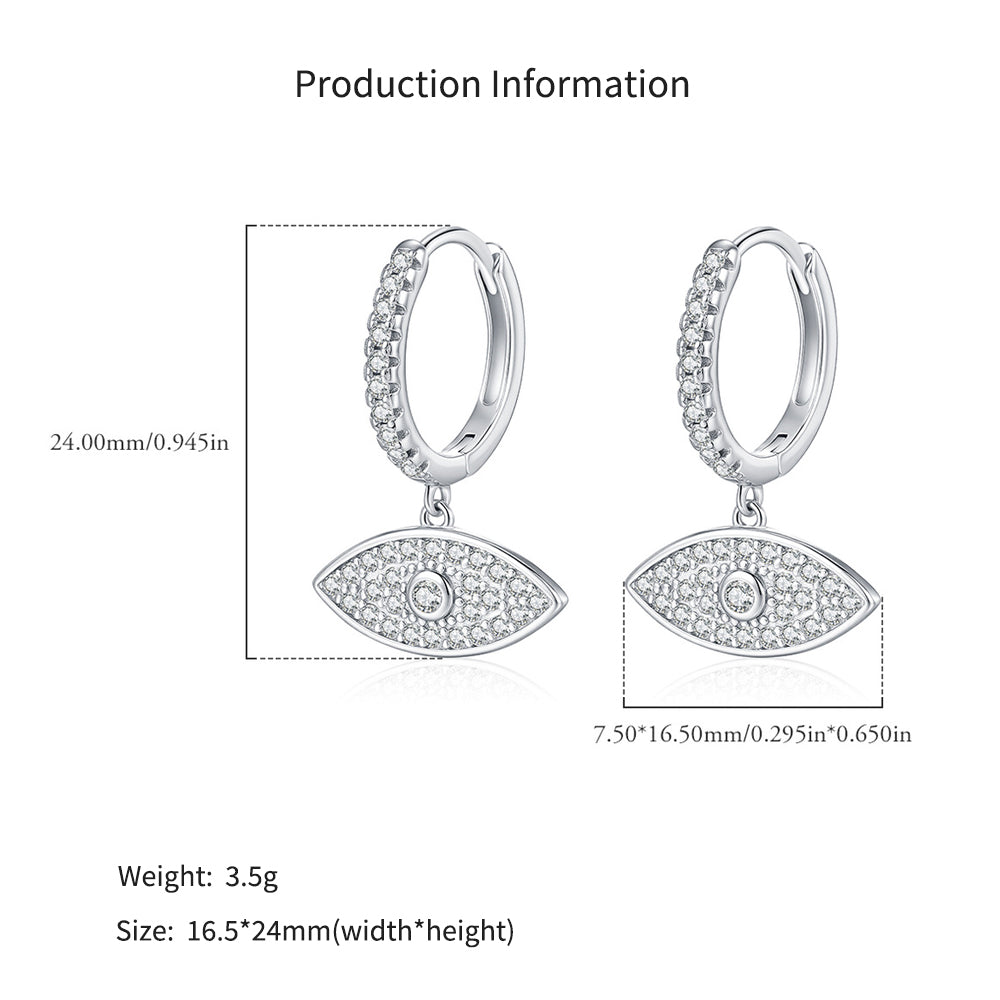 925 Sterling Silver Evil Eye Pavé Zircon Huggie Hoop Earrings 60300219