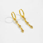925 Sterling Silver Geometric Rhombus CZ Drop Huggie Earrings 60300224