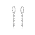 925 Sterling Silver Geometric Rhombus CZ Drop Huggie Earrings 60300224