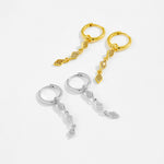 925 Sterling Silver Geometric Rhombus CZ Drop Huggie Earrings 60300224