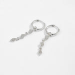 925 Sterling Silver Geometric Rhombus CZ Drop Huggie Earrings 60300224