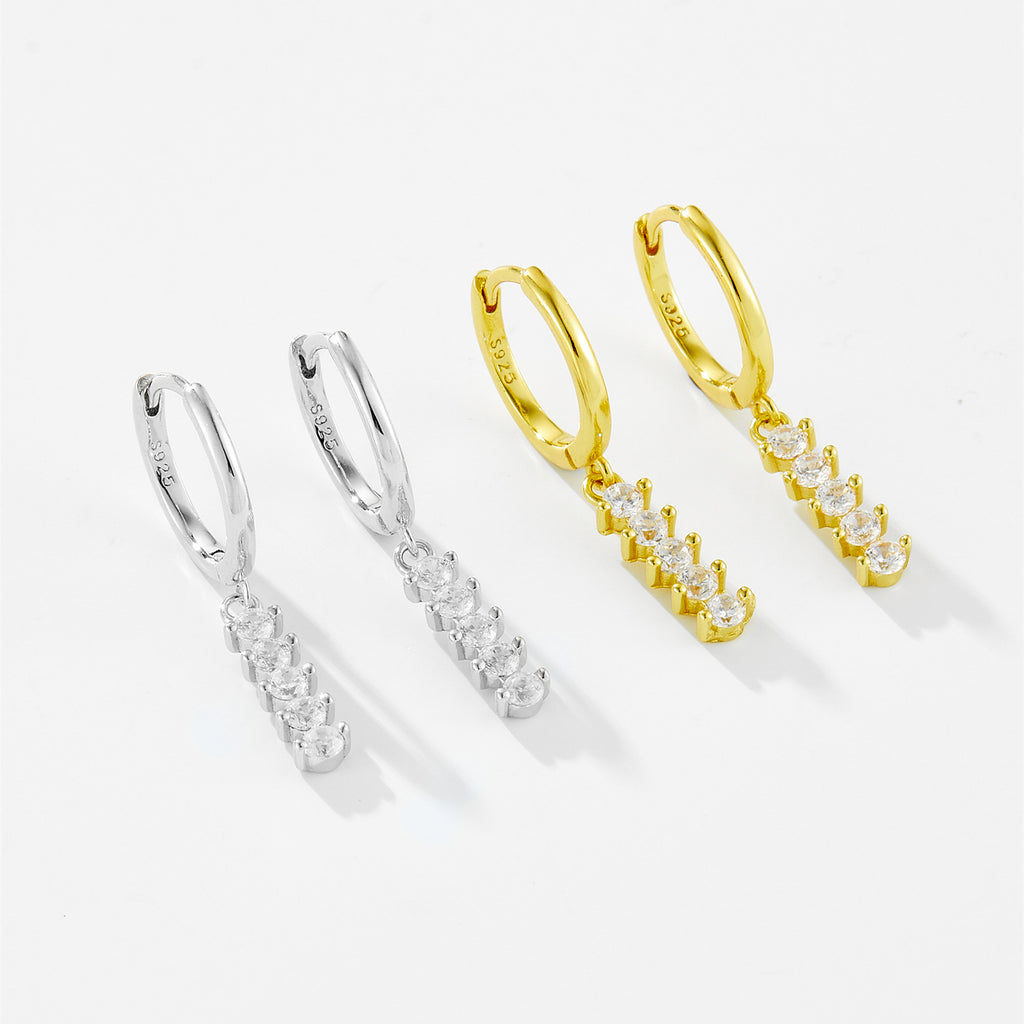 925 Sterling Silver Rainbow CZ Linear Drop Huggie Earrings 60300226