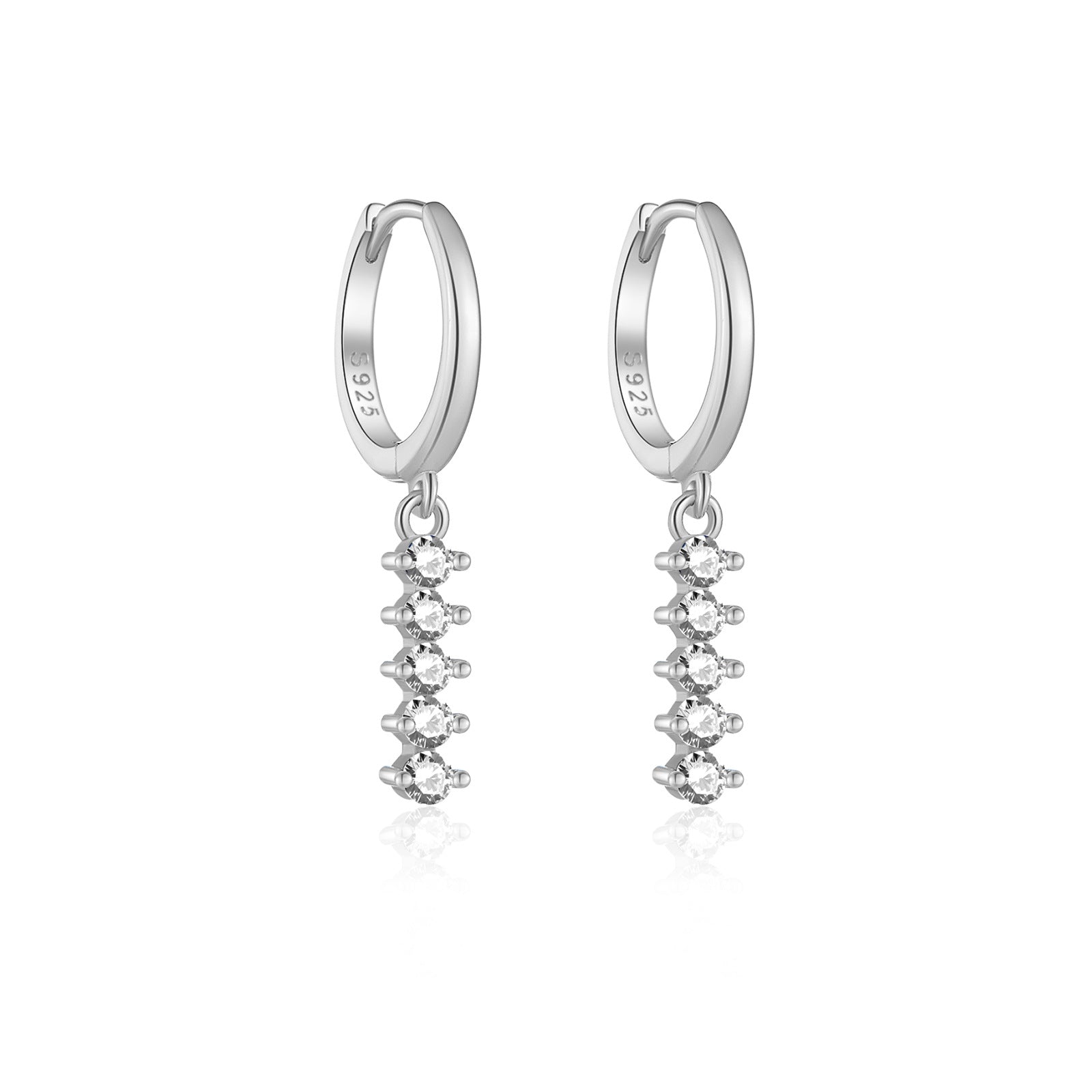 925 Sterling Silver Rainbow CZ Linear Drop Huggie Earrings 60300226