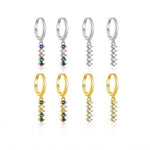 925 Sterling Silver Rainbow CZ Linear Drop Huggie Earrings 60300226