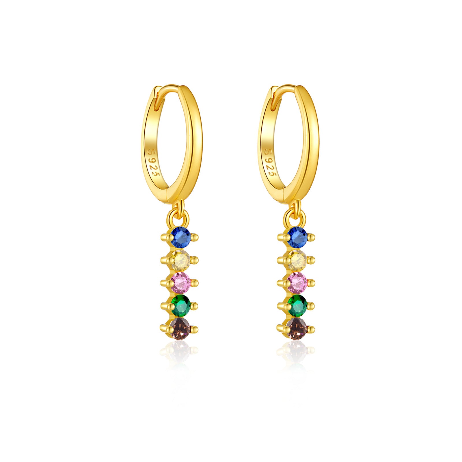 925 Sterling Silver Rainbow CZ Linear Drop Huggie Earrings 60300226