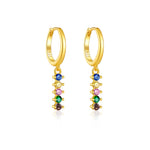 925 Sterling Silver Rainbow CZ Linear Drop Huggie Earrings 60300226