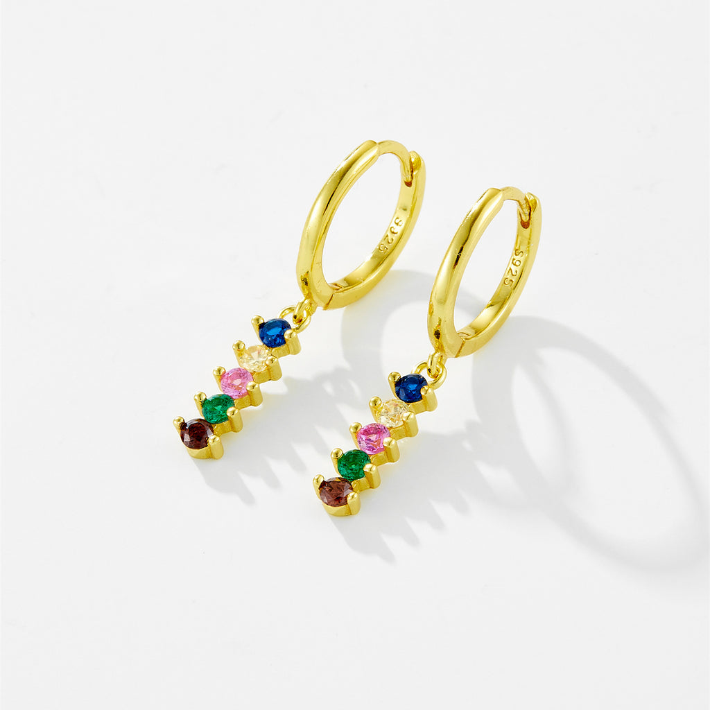 925 Sterling Silver Rainbow CZ Linear Drop Huggie Earrings 60300226