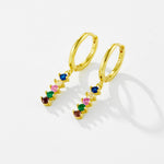 925 Sterling Silver Rainbow CZ Linear Drop Huggie Earrings 60300226