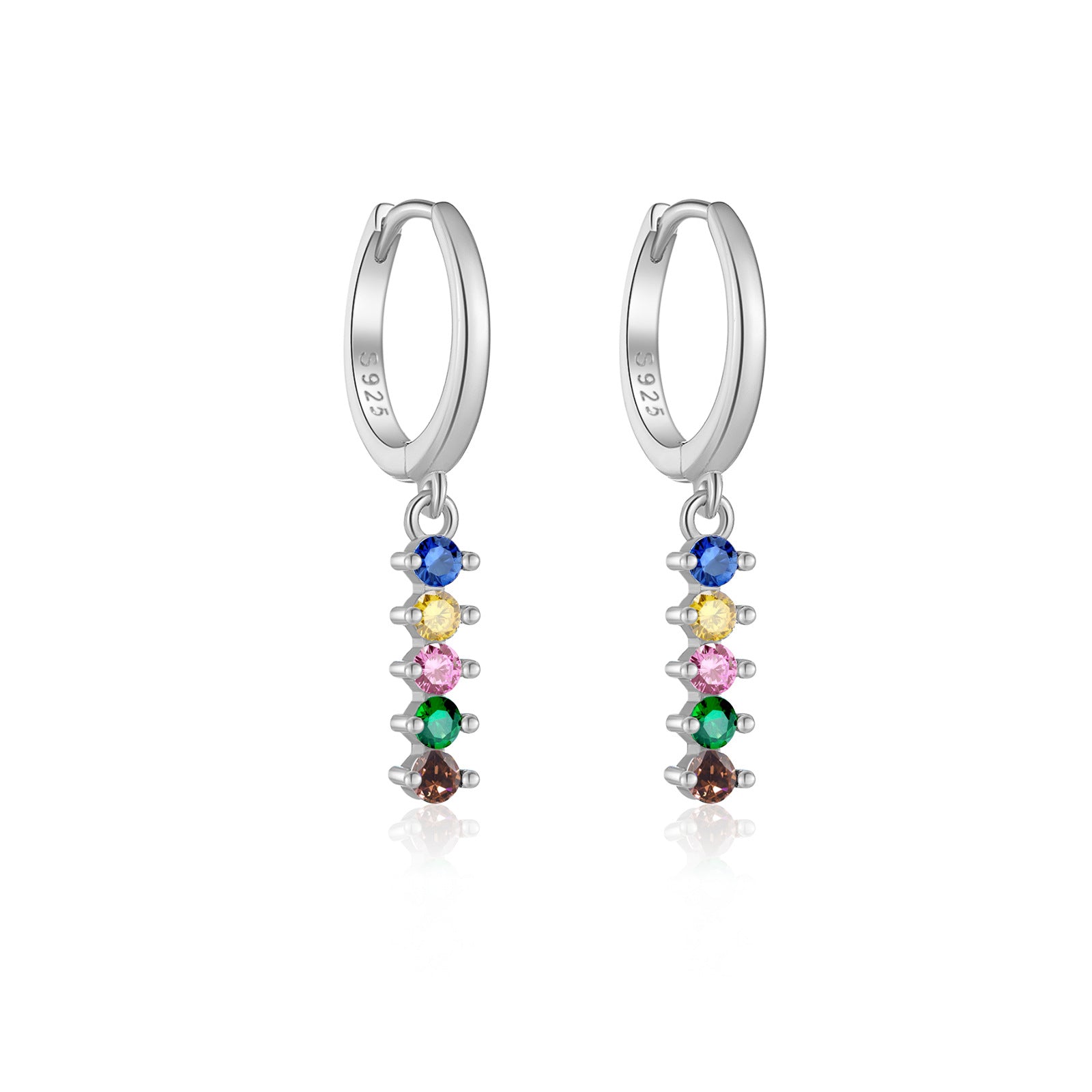 925 Sterling Silver Rainbow CZ Linear Drop Huggie Earrings 60300226