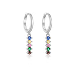 925 Sterling Silver Rainbow CZ Linear Drop Huggie Earrings 60300226