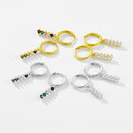 925 Sterling Silver Rainbow CZ Linear Drop Huggie Earrings 60300226