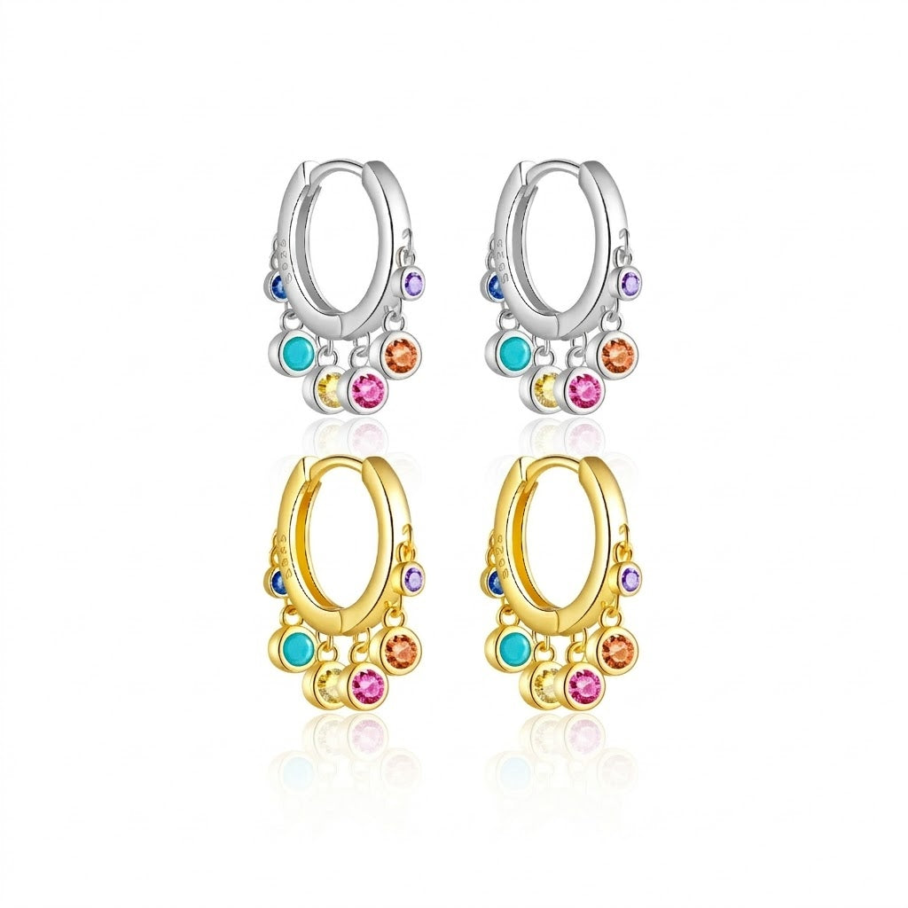 925 Sterling Silver Multi-Color CZ Chandelier Huggie Hoop Earrings 60300228