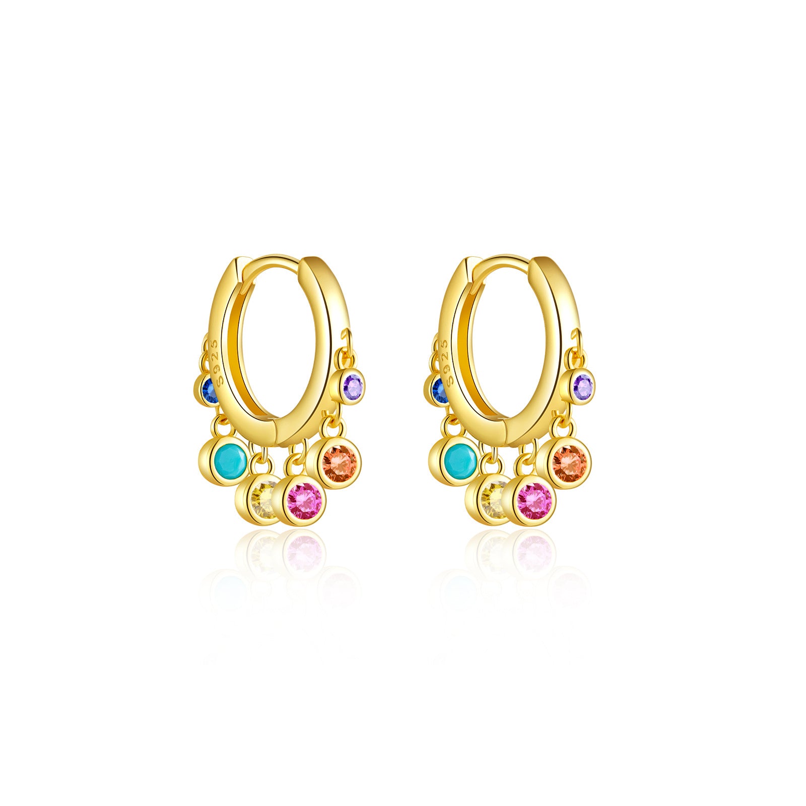 925 Sterling Silver Multi-Color CZ Chandelier Huggie Hoop Earrings 60300228