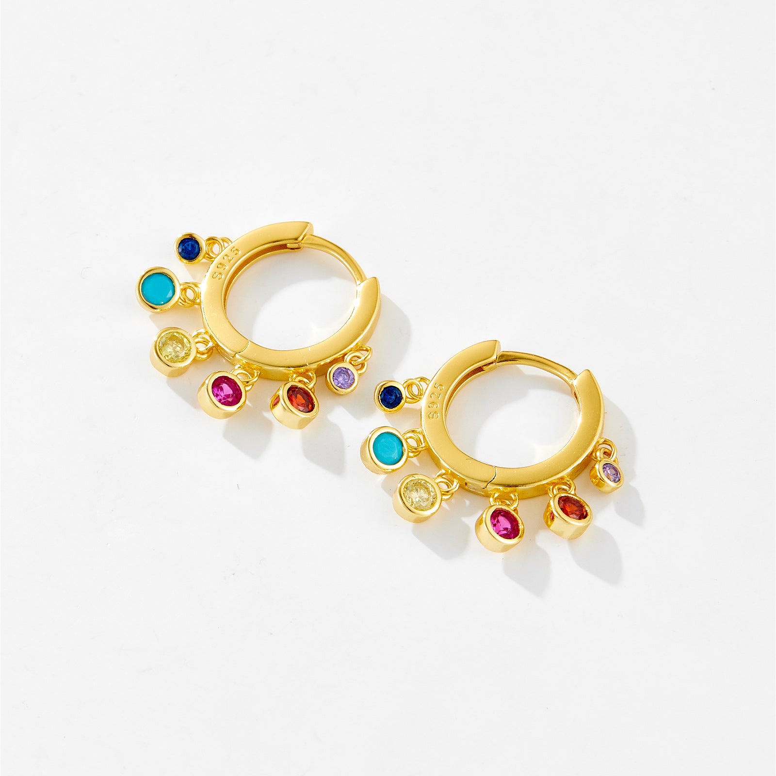 925 Sterling Silver Multi-Color CZ Chandelier Huggie Hoop Earrings 60300228