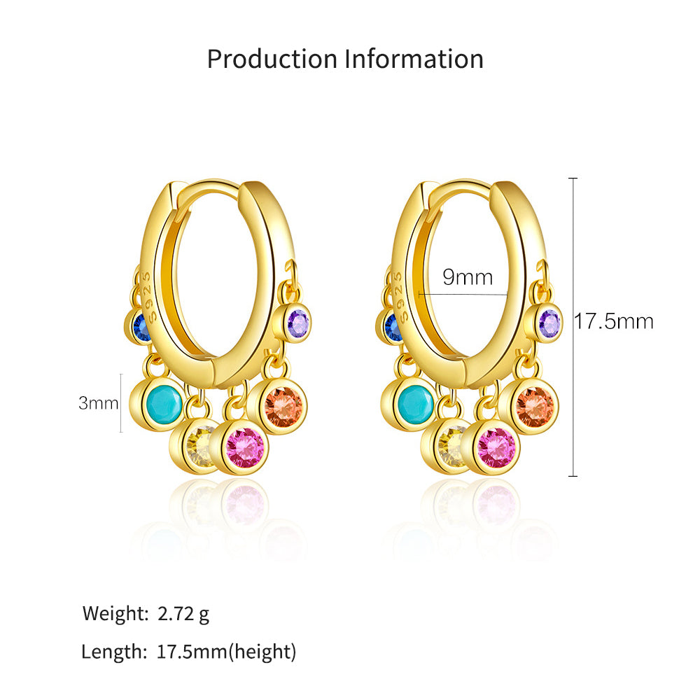 925 Sterling Silver Multi-Color CZ Chandelier Huggie Hoop Earrings 60300228