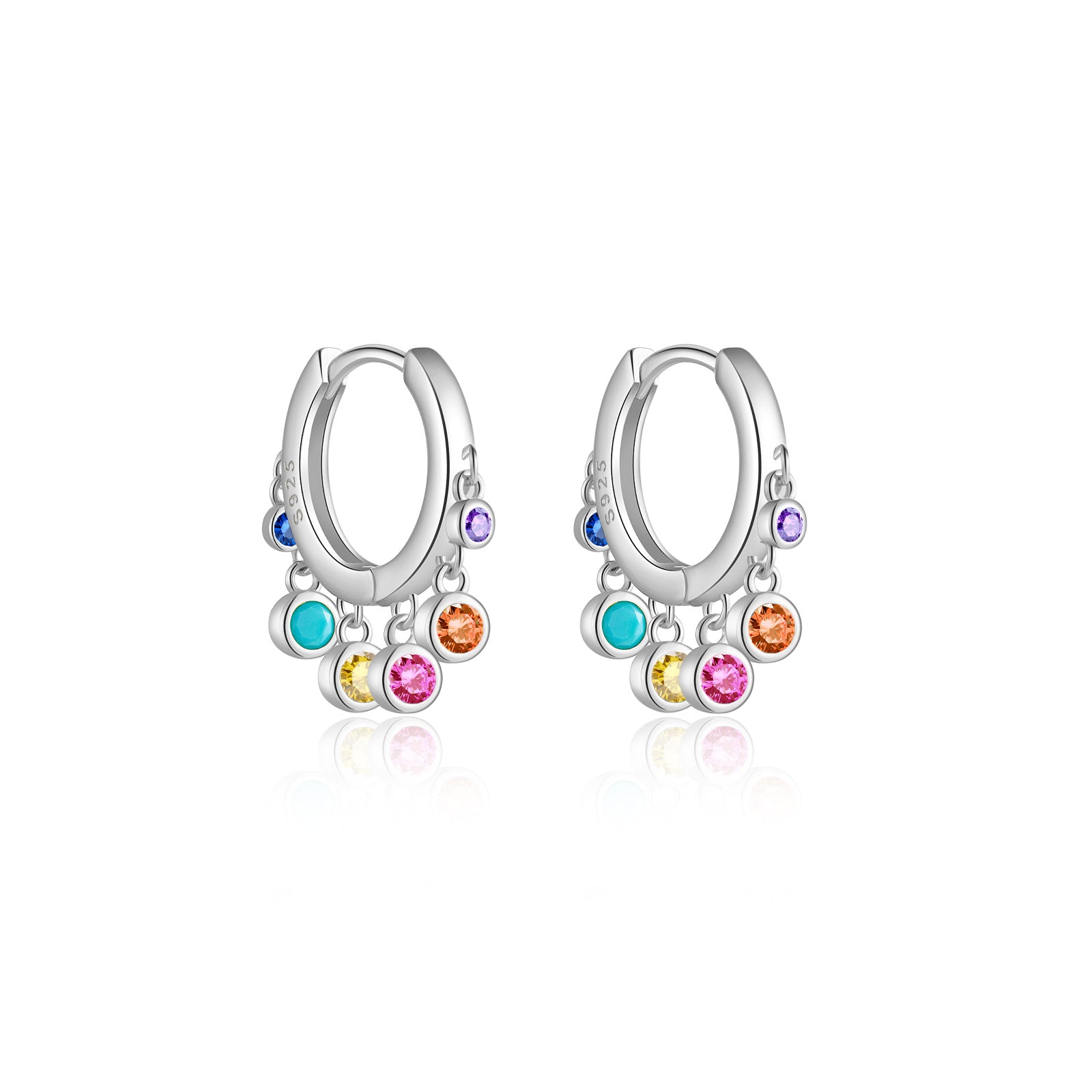 925 Sterling Silver Multi-Color CZ Chandelier Huggie Hoop Earrings 60300228