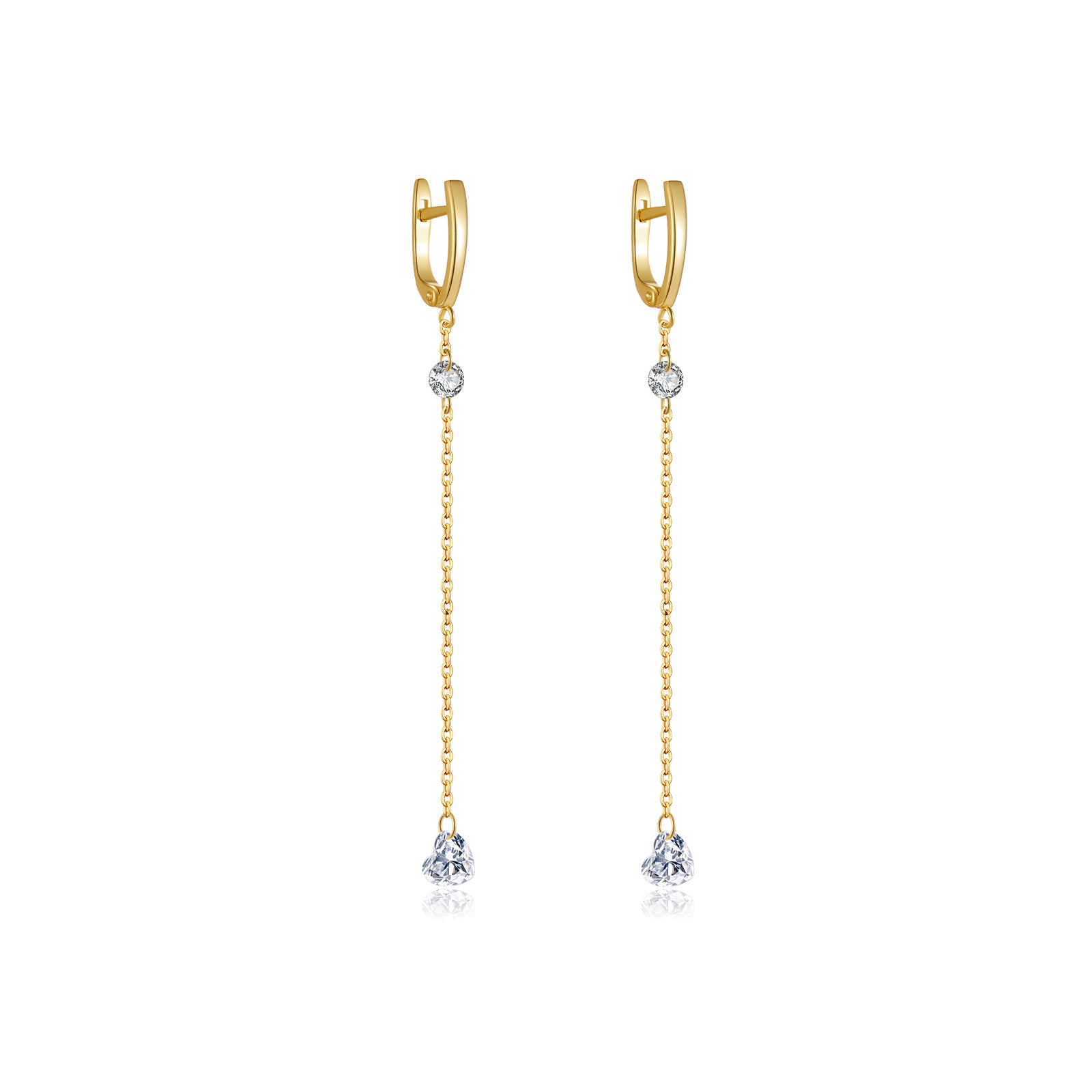 925 Sterling Silver Heart CZ Linear Chain Drop Earrings 60300229