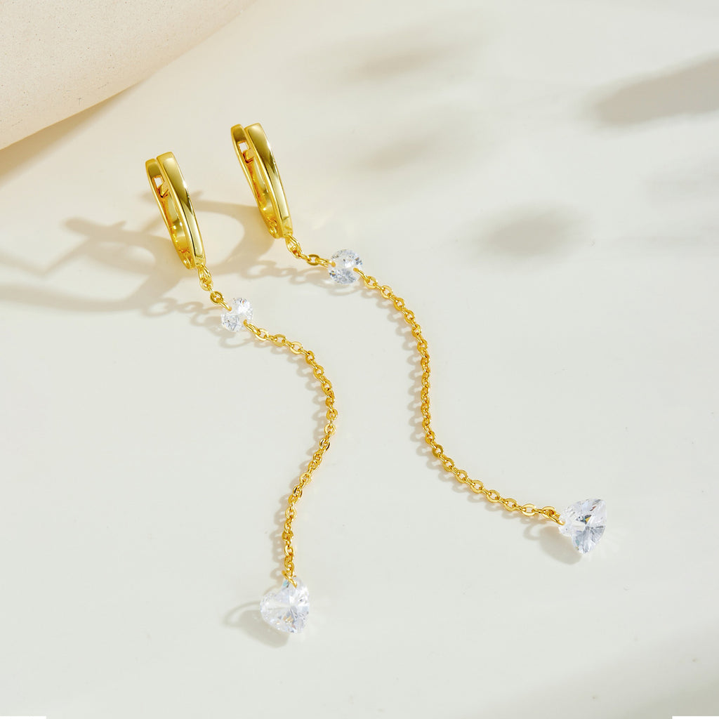 925 Sterling Silver Heart CZ Linear Chain Drop Earrings 60300229