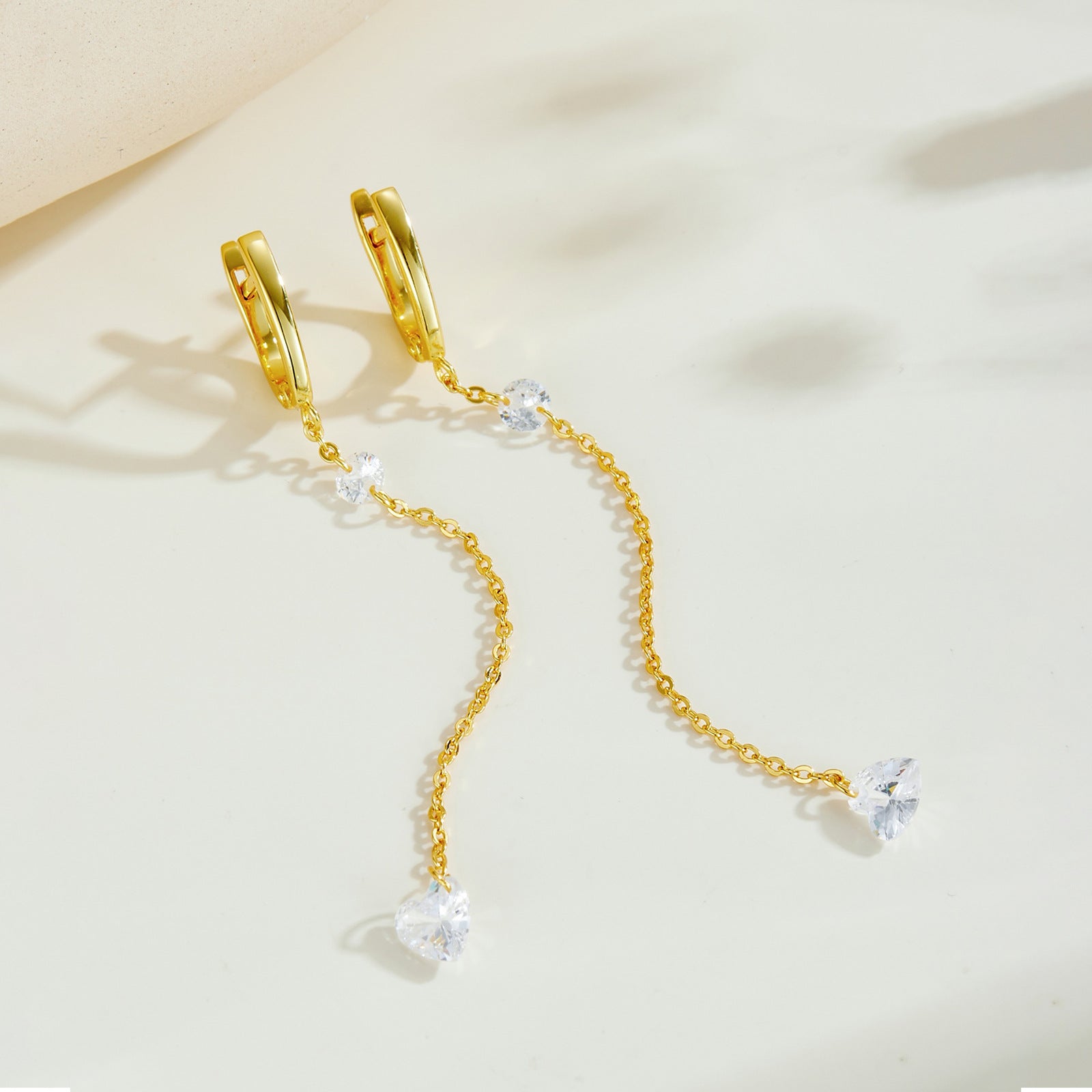 925 Sterling Silver Heart CZ Linear Chain Drop Earrings 60300229