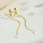 925 Sterling Silver Heart CZ Linear Chain Drop Earrings 60300229