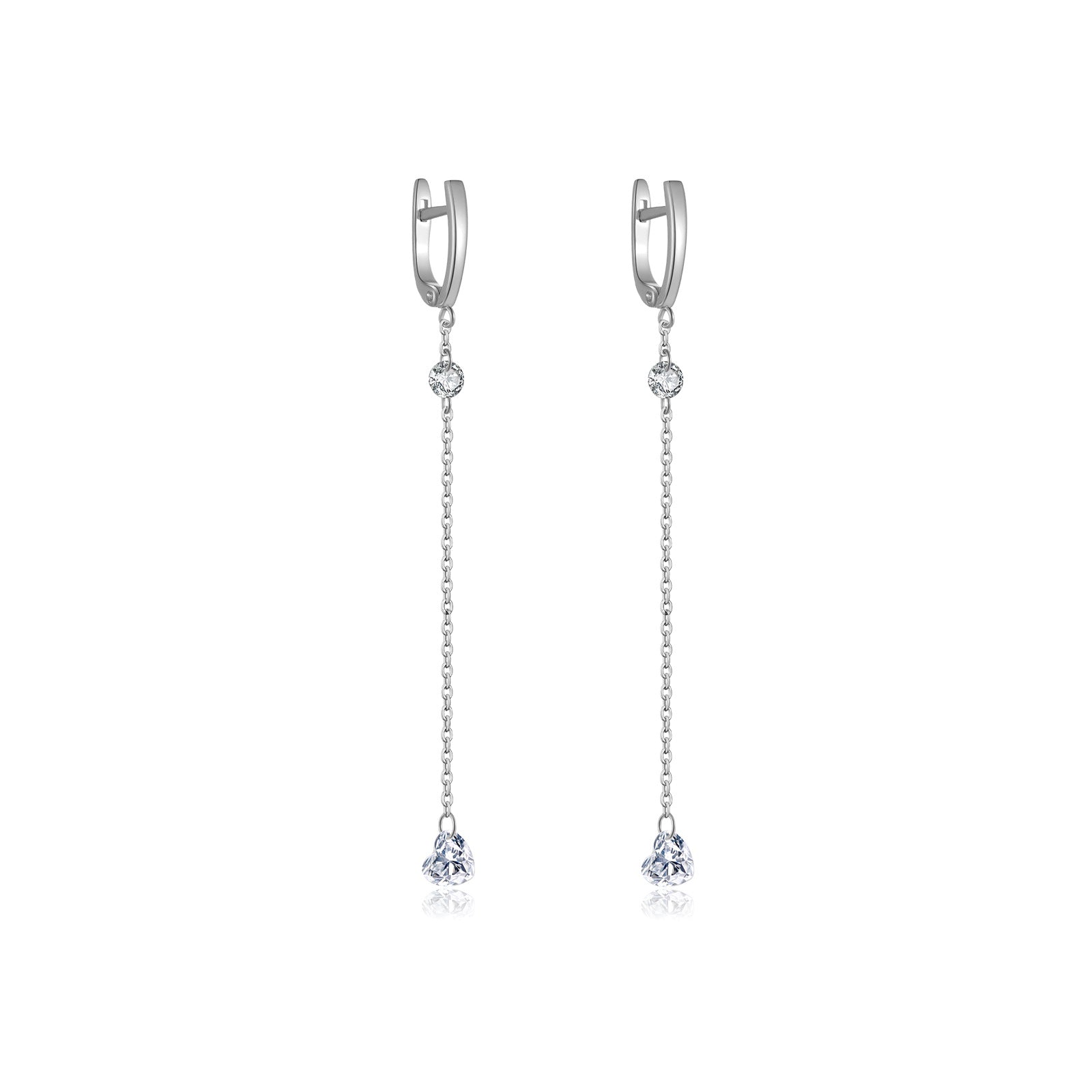 925 Sterling Silver Heart CZ Linear Chain Drop Earrings 60300229