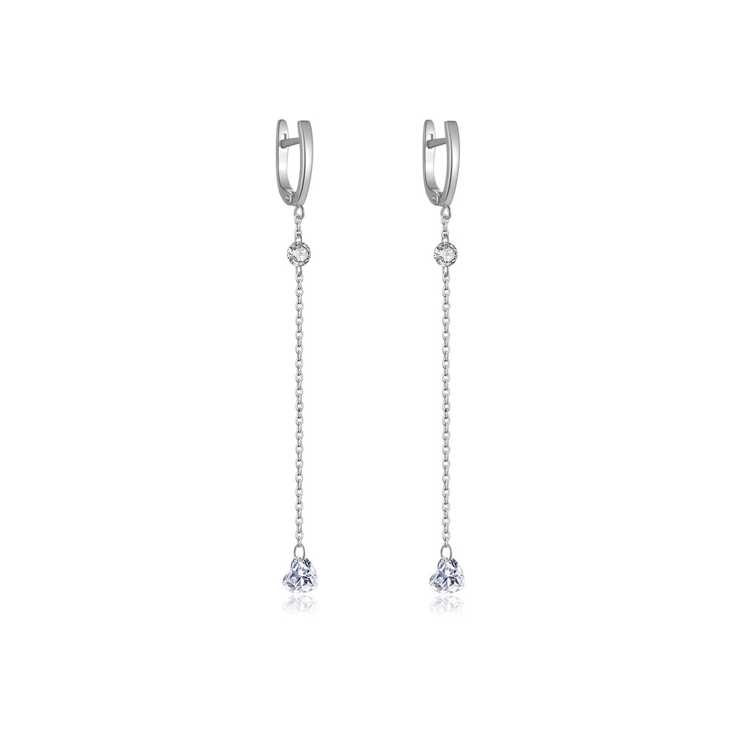 925 Sterling Silver Heart CZ Linear Chain Drop Earrings 60300229