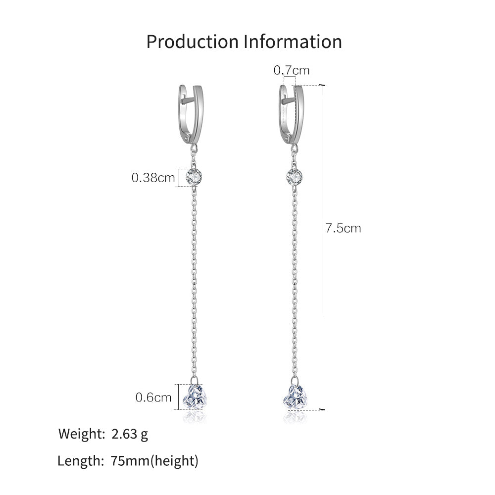 925 Sterling Silver Heart CZ Linear Chain Drop Earrings 60300229